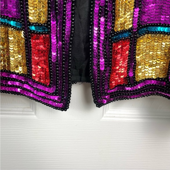 VINTAGE Fantasy by Lisa Kane Sequin Patchwork Jacket As Seen On VP Kamala Harris - Picture 7 of 16